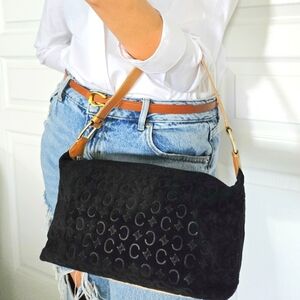 Authentic CELINE Rare Suede Vintage Macadam Bag Clutch Pochette Wallet Purse‎